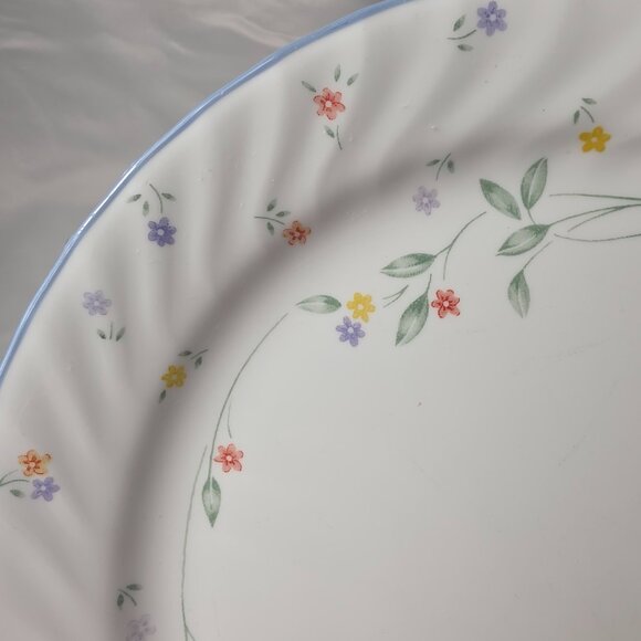 Corelle English Meadow Dinner Plate White Swirl Rim Blue Trim Multicolor Floral - Picture 3 of 14